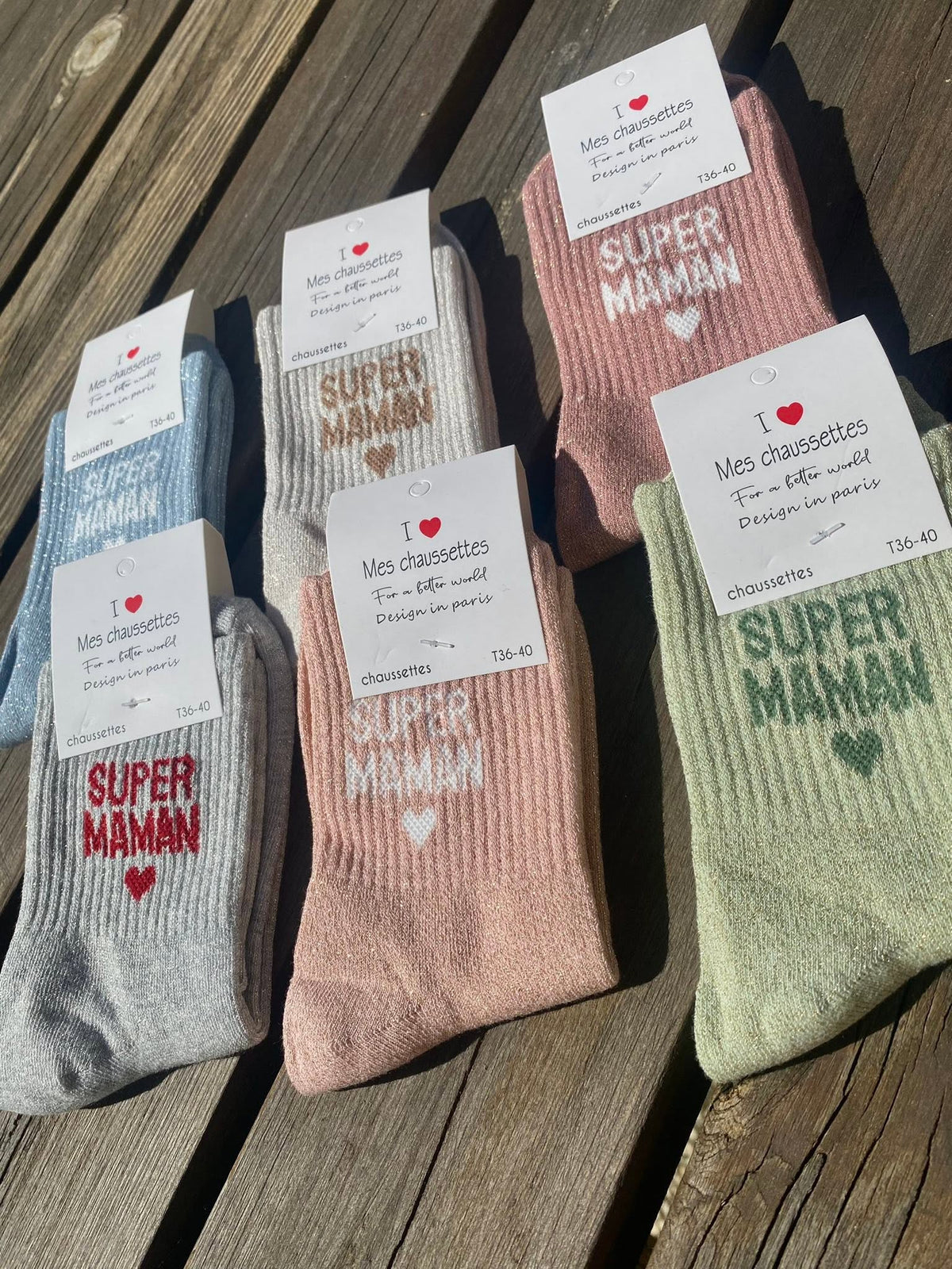 Chaussettes à paillettes Super Maman