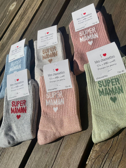 Chaussettes à paillettes Super Maman