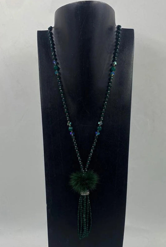 Collier sautoir pompons